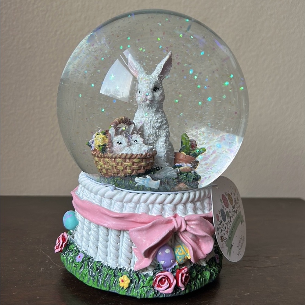 Bunny Boulevard Musical Snowglobe New Easter Bunny Baby Bunnies In Basket